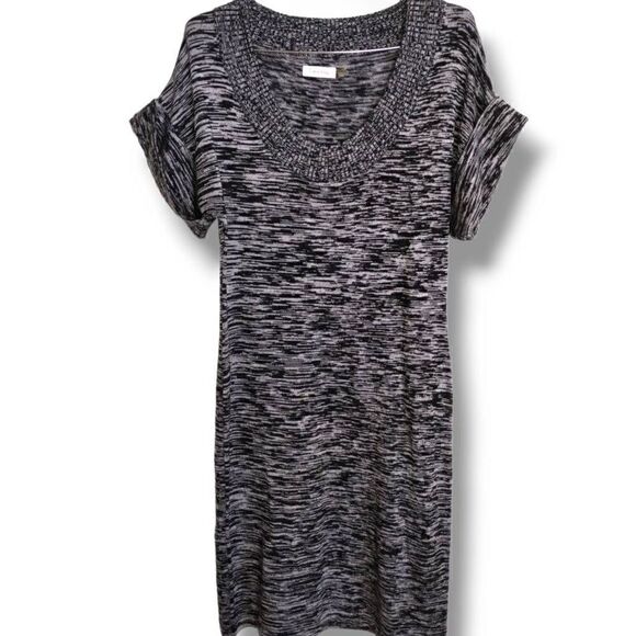 Calvin Klein Women's Sweater‎ Dress Black Tweed SS Knee Length Fit Flare Small - Picture 1 of 9